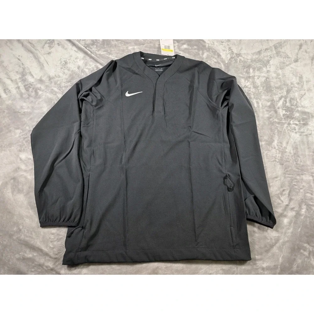 NWT Nike Long Sleeve Baseball Wind Shirt‎ Mens Small Henley Black w/ Zip Pockets